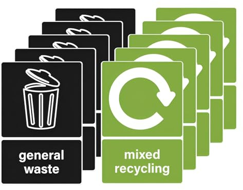 10 Pcs Recycling Stickers for Bins, 150 × 100 mm Self Adhesive General Waste Stickers, Removable Mixed Recycling Bin Labels for Kitchen Outdoor
