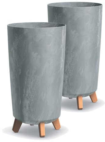 Tymar Übertöpfe groß mit Füßen, Blumenübertopf, Blumentopf Gross, Blumenkübel matt, Pflanzkübel für Außen und Innen ((2pack) Beton ; Höhe 36,5 cm/ø 20 cm)