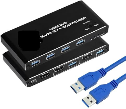 HHB18I KVM Switch 4K 60Hz HDMI compatibile USB 3.0 Hub Docking Station Dock 2 Computer PC Condividi 4 dispositivi USB Tastiera Mouse Stampante (Controller cablato)