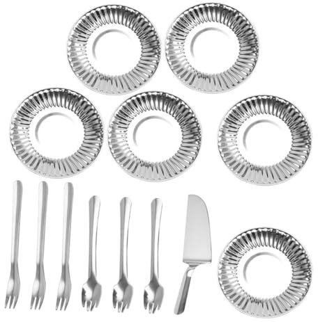 Ciieeo Set De Couverts De Fête En Acier Inoxydable Pour Gâteau 6 Assiettes 6 Fourchettes Et 1 Spatule Réutilisables Idéal Pour Anniversaires Et Cé ébrations En Boîte