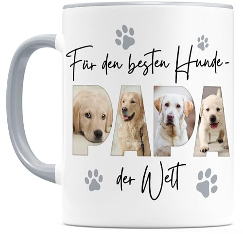 Hundepapa Fototasse personalisiert mit eigenem Foto und Namen | Personalisiert, hochwertige Keramik, spülmaschinen- & mikrowellengeeignet, 330 ml, Fototasse mit Hundemotiv