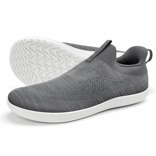 Sosenfer Zapatos descalzos unisex anchos minimalistas para hombre y mujer, zapatos de trail running al aire libre slip on, 1739 Blackgray02, 42 EU