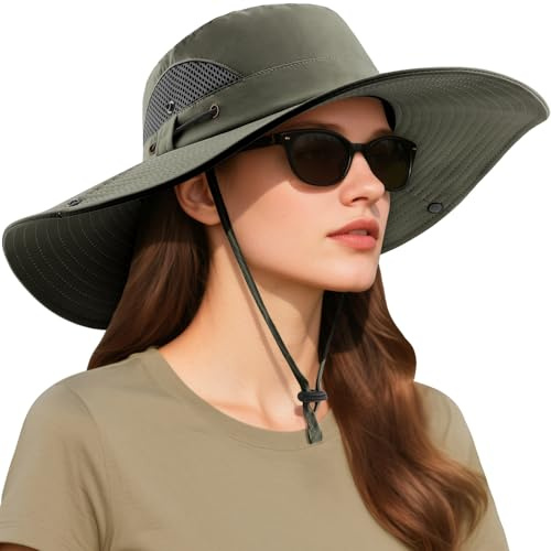 DRESHOW Sombrero de Sol Mujer de Ala Ancha al Aire Libre de Protección UV Sombreros de Verano Plegable de Malla de Pesca de Playa Cubo Gorra