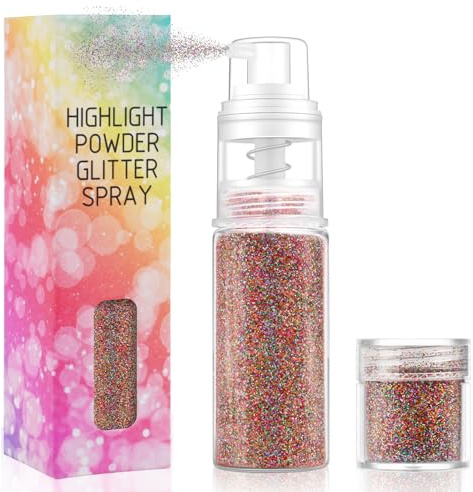 AOOWU Glitzer Spray, 12g Glitzerspray für Face und Body, Glitzer Gesicht für Haare und Kleidung, Shimmmer und Sparkling Paillettens für Festival, Halloween, Karneval(Bunt)