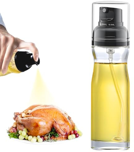 SupRovare Öl Sprühflasche 200ml, Glas Ölsprüher für Speiseöl mit Einstellbare Ölausgänge Gestaltung, Ölsprüher zum Kochen, Ölspray für Heißluftfritteuse, Kochspray, Salate, Grillen, Backen (Schwarz)