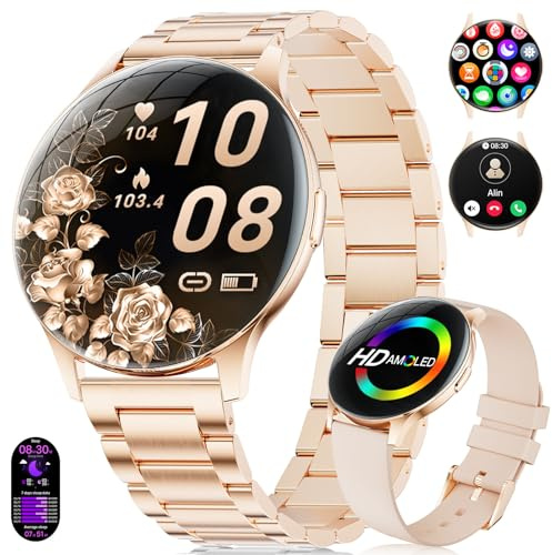 BENYAR SMART Montre Connectée Femme 2026 avec Appels - 7,99 mm Smartwatch Élégante Ultra-Mince avec Écran HD Always-on 1,43 Pouces, IP67 Étanche, 100+ Modes Sport, Santé Féminine pour iOS Android, Or