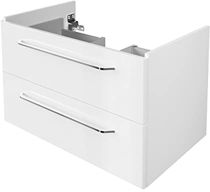BadeDu NES Waschbeckenunterschrank in Weiß – 80cm breiter Waschtischunterschrank, Zeitlos moderner Stil, 2 Schubladen mit Soft-Close – Made in Germany
