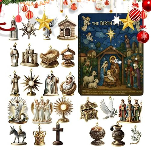Path To Bethlehem Calendarios 2025, calendario de cuenta regresiva de Navidad de 24 días con de belén, accesorios de temporada planos 2D religiosos para valla, sala de estar, chimenea, ventana