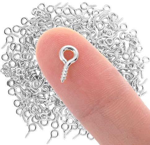300PCS Mini Screw Eye Pins, 10mm Metal Eyelet Hooks for DIY Jewelry Making, Art Projects Bead Charms, Tiny Eye Hooks for Cork Top Bottles(Silver)