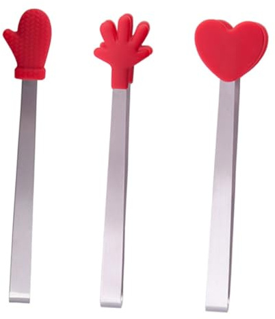 Toyvian Juego de 3 Pinzas de Silicona y Acero Inoxidable Mini Diseño Creativo de Mano Color Rojo Aptas para Cocina y Servir Hielo Azúcar o Pan Utensilios Prácticos para Uso Doméstico