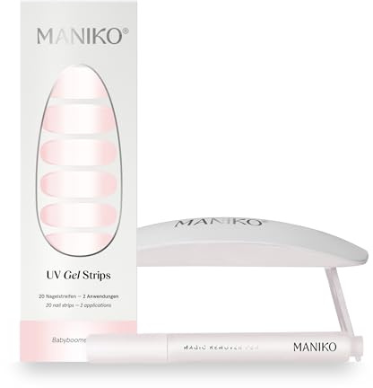 Maniko UV Gel Strip Komplettset Rose Babyboomer mit Lampe & Remover Pen | Rosa UV Nagellack zum Kleben, UV Nagelsticker, 2 Anwendungen – Geschenk für Mama, Geburtstag & Valentinstag