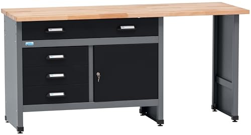 Küpper Werkbank 12037, Breite 170 cm, 1 Tür, 4 Schubladen, 300 kg Traglast, 30 mm Massive Buchenarbeitsplatte