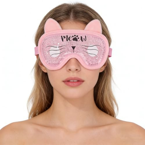 KUMSODE Antifaz Gel Frío Ojos Máscara para Dormir Mascarilla Refrescante para los Ojos, Fría o Caliente, para Ojos Hinchados,Migrañas (Gatos)