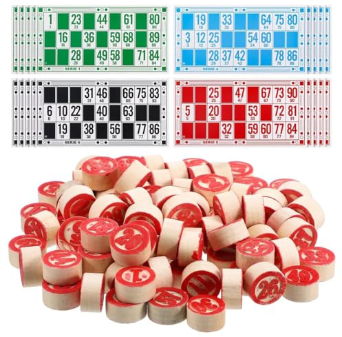 EAVUYIS 138 stycken Lotto Bingo-spelset, 48 stycken bingo-kort + 90 stycken bingochips, för spelkvällar vänner familj barn bingolappar