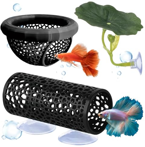 TENGWA Decoracion Acuario Conjunto 3 Piezas Plantas con Cuevas y Túneles Grotta Galleggiante Betta Escondites para Peces y Camarones Plantas Artificiales Acuario Natural