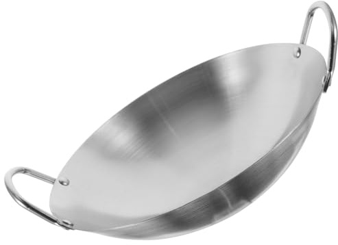 Operitacx Wok Bordes Lisos de Acero Inoxidable Doble Asa, Práctico para Freír y Verduras Adecuado para Cocinar Hogar