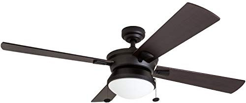 Prominence Home Auletta, Ventilador de techo contemporáneo para interiores y exteriores de 52 pulgadas con luz, cadena de tracción, opciones de montaje duales, cuchillas de doble acabado, motor