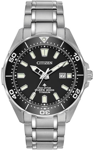 Citizen Men's Promaster Sea Eco-Drive Stainless Steel Watch, 3-Hand Date, One-way Rotating Bezel, ISO Compliant, Luminous Hands and Markers, Black Dial, 44mm (Model: BN0200-56E)