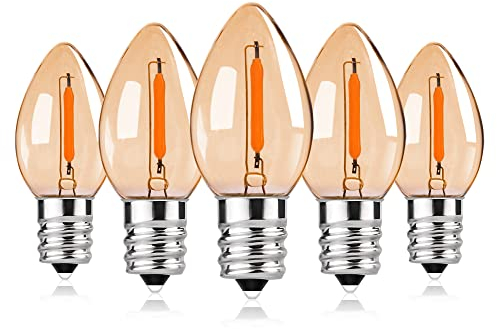Century Light 5er-Pack Nachtlicht C7 Vintage Glühfaden LED Kerze Birne 0.5W ersetzt 5W E14 50lm 2200K Extra Warmweiß 360° 230V Kerzenlampen Salzlampe, nicht dimmbar,Weihnachtsdeko Glühbirnen