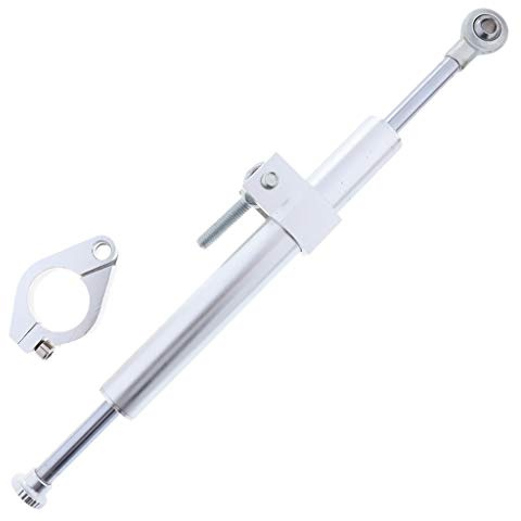 H HILABEE Aluminium Lenkungsdämpfer Stabilisator Sicherheitssteuerung für die meisten Motorrad ATV Quad, 330 mm Länge - Silber