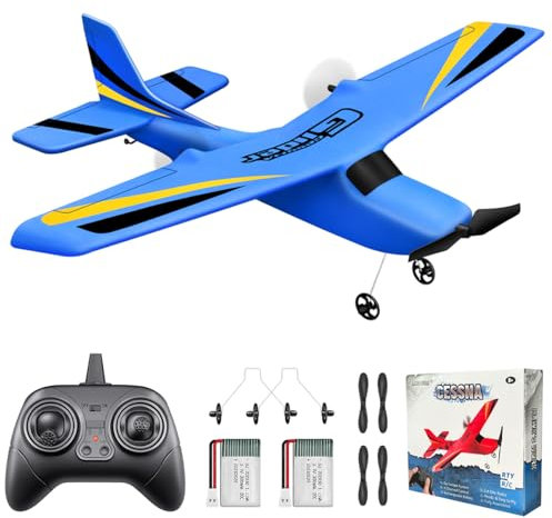 HAWK'S WORK 2 Kanal RC-Flugzeug, RC Segelflugzeug Flugfertig, 2.4GHz Ferngesteuerte Cessna, Leicht zu Fliegendes RC-Spielzeug für Kinder und Anfänger (Blau)