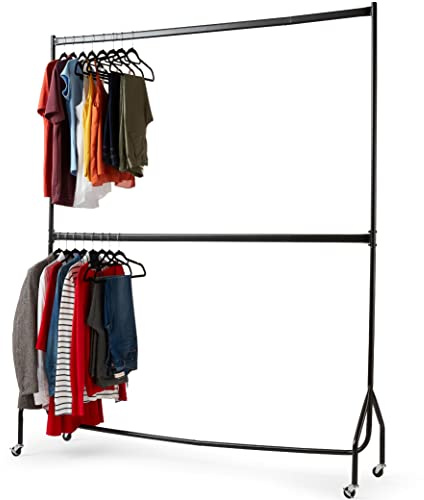 House of Home Heavy Duty 5FT Long x 7FT 2 Tier Clothes Rail In Black Clothes Rack For Bedroom Double Clothes Rail, Quality Hanging Storage Easy to build No Tools Required