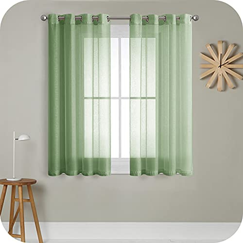 MRTREES Tende Finestre Voile Semi Trasparenti Verde Oliva 2 Pezzi con Occhielli 140x137 CM Tenda a Panello Tende Corte Leggere per Camera da Letto Cameretta Bambini Cucina e Interni Moderne