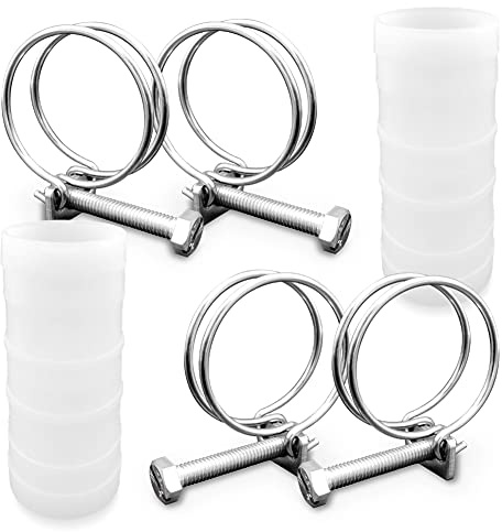 ZANPOON Lot de 4 colliers de serrage à double fil avec 2 raccords de tuyau de bassin en ligne, colliers de serrage réglables en acier inoxydable 304, adaptés pour la maison et l'industrie (40 mm)