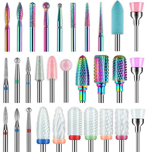 Depvko 30 punte da trapano per unghie in ceramica, da 3/32 pollici in acrilico con diamante per rimuovere punta fresa cuticole in carburo, per casa salone gel acrilico manicure e pedicure (3 custodie)