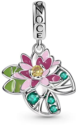 GNOCE Fleur/Plante Pendentif Charms Argent Sterling 925 Dangle Colibri Charme Perle Fit Bracelet/Collier pour Femmes Filles Fille (Lys)