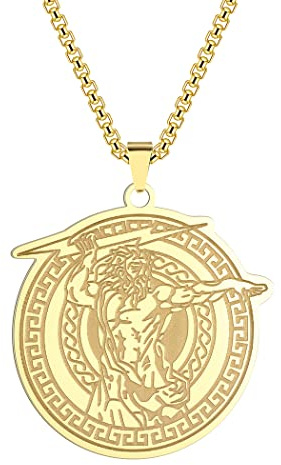 LUTAKU Herrenschmuck Donnergott Zeus Halskette für Männer Jungen Antike griechische Mythologie Anhänger 316L Edelstahl Hip Hop Ketten für Männer