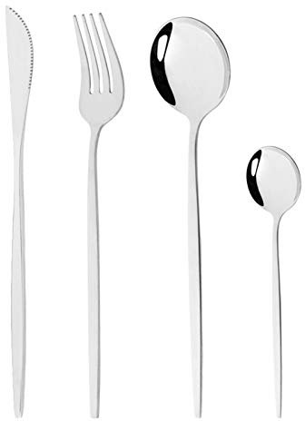 Geschirr Set 24 stücke Blaugold Gabel Löffel Messer Besteck Edelstahl Western Silberwaren Für küche Geschirr Set essgeschirr (Color : Silver)