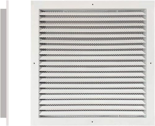 Byson Aluminium-Rückluftgitter, feste Lamelle, weiß, pulverbeschichtet mit Vogelgitter (40,6 x 40,6 cm)