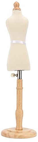 Asixxsix Mannequin Body Dress Form, 17,9 Bis 23,2 Zoll, Höhenverstellbare Weibliche Mini-Torso-Nähpuppe mit Rundem Holzsockel, Professionelle Weiße Schaufensterpuppe Zum Nähen von Kleidung