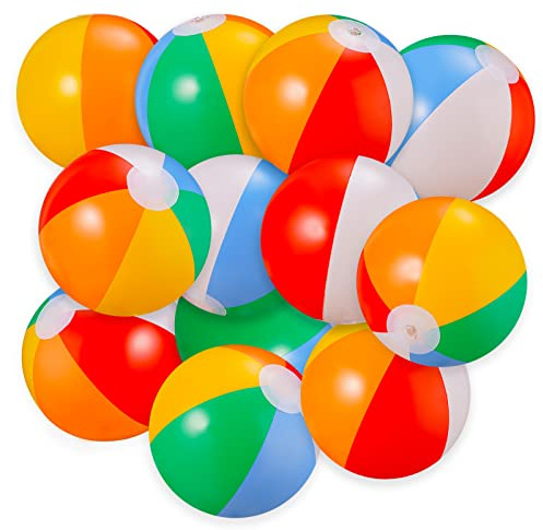 SCIONE Beach Balls Bulk 24 Pack - 9 Inflatable Beachballs Swimming Pool Toys for Kids Summer Water Games, Kids Birthday Party Favors Lua/Hawaiian Tropical Theme Decorations Supplies