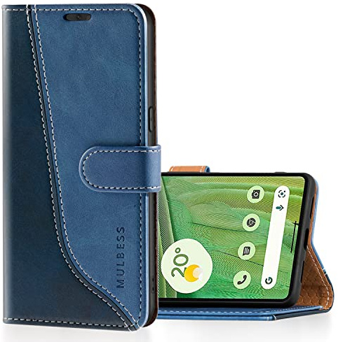 Mulbess für Google Pixel 7 Hülle, Handyülle Leder mit Kartenfach, Klapphülle mit Magnetverschluss, Flip Case Etui Handytasche Schutzhülle, Stilvoll Diamant Blau