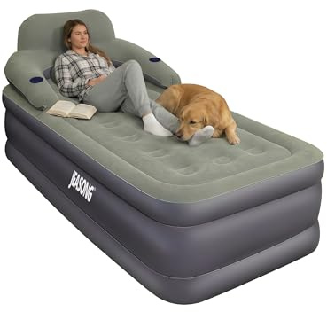 JEASONG Single Twin Xl Air Mattress & Airbed - 50cm Height with Detachable Headboard & Cup Holder, 650lbs Capacity for Guests, Home, Camping & Travel, Durable Construction