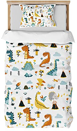 DJDEA Kinderbettwäsche 100x135 - Dinosaurier Bettwäsche Jungen, Weiche Microfaser mit Reißverschluss 2 Teilig Baby Bettwäsche 100x135 cm mit Kissenbezug 40x60