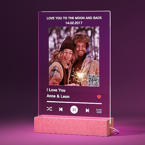 iDIY Placa Spotify Personalizada -Lámpara de Ambiente Placa Spotify Personalizada con Luz y QR Regalo Aniversario Pareja Regalo Mujer Hombre San Valentín Navidad