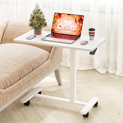 Dripex Mesa Auxiliar Regulable en Altura con Ruedas - Mesa de Aseo para Cama, Ordenador de Madera, Sofá - Mesita de Noche para Salón, Dormitorio