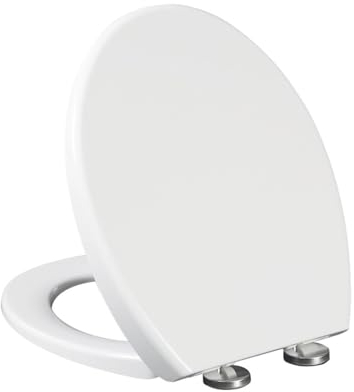 ZAGH Toilettendeckel - WC Sitz mit Absenkautomatik - V-Form Weiß Klodeckel - Toilettensitz mit Quick-Release-Funktion - Verstellbaren Scharnieren - Einfache Reinigung - Harnstoff-Formaldehyd,01B