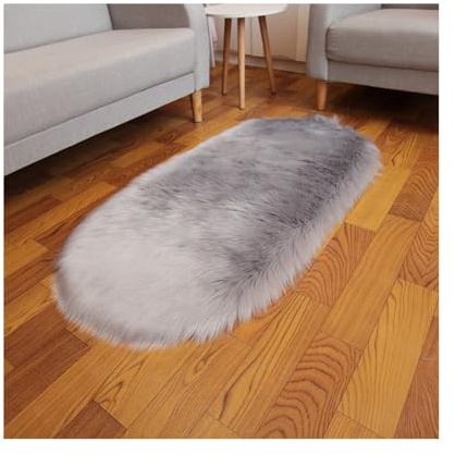 SHTGOI Tappeto di peluche ovale in pelliccia sintetica per il soggiorno, tappeto di lana a pelo lungo, in finta pelliccia, pelo lungo, morbido e morbido