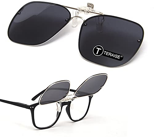 TERAISE Clip Lunettes de Soleil Flip up Surlunettes de Soleil Polarisées pour Hommes Femmes UV400 Clip Solaire pour L'extérieur