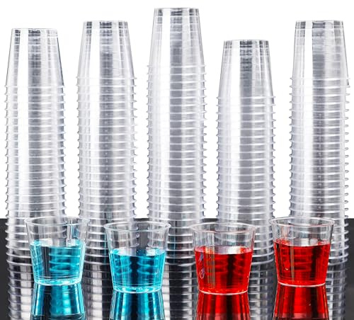 Zcaukya 500 Shot Glasses, 1oz Clear Plastic Disposable Hard Cups, Mini Cups Great Container for Sauce, Sample Tasting, Jello Shots, Pudding