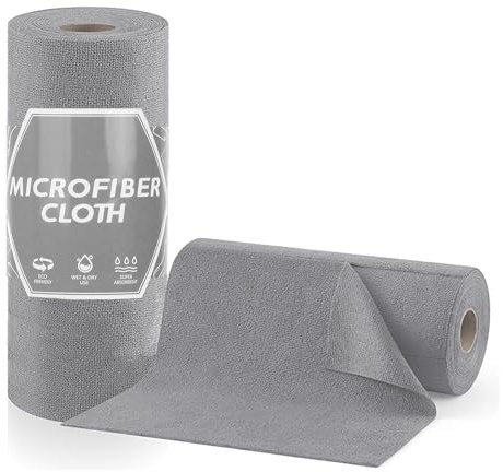 LMSMW Microfibre Cloth Roll – 20 Reusable Kitchen Towels | Super Absorbent, Quick-Dry, Lint-Free Cleaning Cloths for Dishes, Counters, and Windows | Grey, Multi-Purpose Cleaning Rags