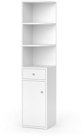 Vicco Eckregal Larry, stehendes Bücherregal, Weiß, 30 x 135.5 cm mit Tür und Schublade