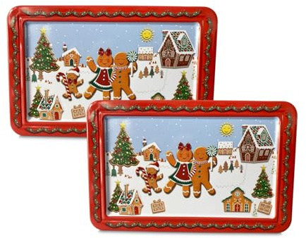 your castle Lot de 2 boîtes en métal rectangulaires Motif bonhomme de pain d'épices pour décoration de biscuits de Noël, Advent, Plätzchen, capacité: 670 ml. Dimensions : 14,5 x 9 x 5 cm