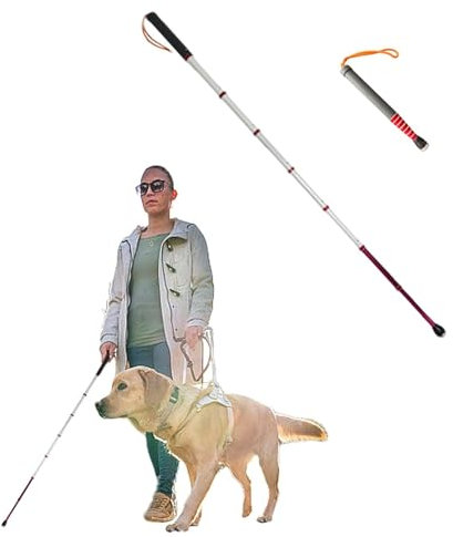 Gehstock aus Titanlegierung, 8 Abschnitte, Anti-Schock-Führung, Gehstock mit reflektierender Folie, drehbarer Rollostock für Sehbehinderte (129,5 cm)