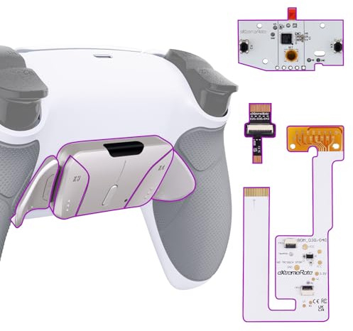 eXtremeRate RISE4 V3 Remap Kit,Coque Arrière Redessinée avec 4 Palette Métal pour ps5 Manette BDM-030/040/050, Palette Métallique (RMB) Version, Blanche en Métal