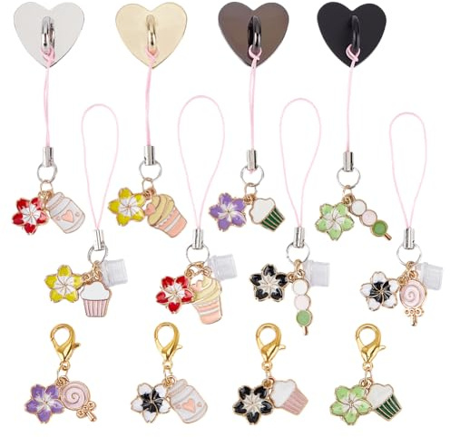 OLYCRAFT 12 Stück 3 Stile Typ C Staubstöpsel Anhänger 3.4~8.3cm Telefonhaken Kirschblüten Handy Anhänger Staubstöpsel Schlüsselanhänger USB C Anschluss Steckerkappe Telefon Staubschutzstecker